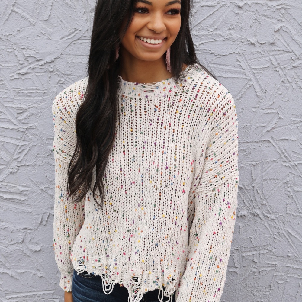 FUNFETTI DISTRESSED SWEATER